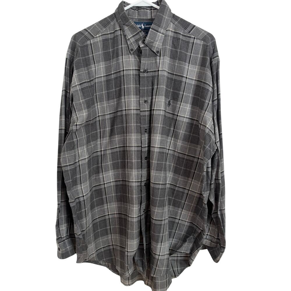 Polo Ralph Lauren Blake Shirt Mens Large Gray Plaid Button-Down Long Sleeve